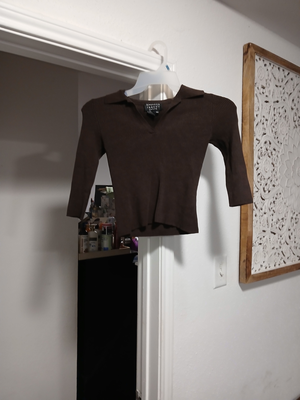 Spencer Jeremy Petite Brown Ribbed Collared Kids Top